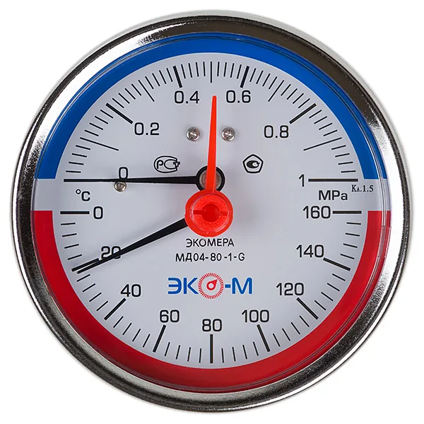 Термоманометр МД04-80 0...1 МПа 0...160 °С G1\4 L=60 Осевой