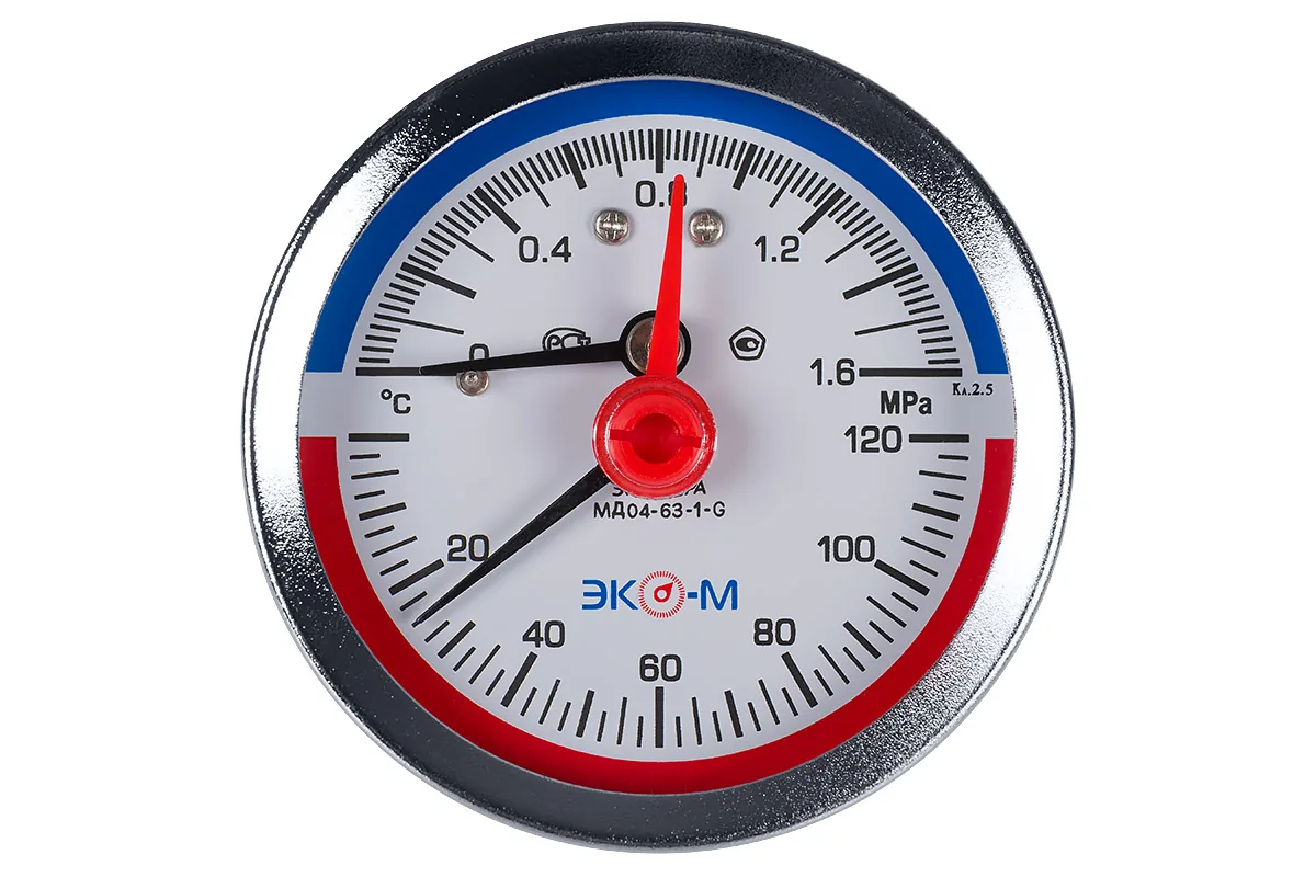 Термоманометр осевой МД04-63 мм 0...1.6 МПа 0...120 °С G1\4